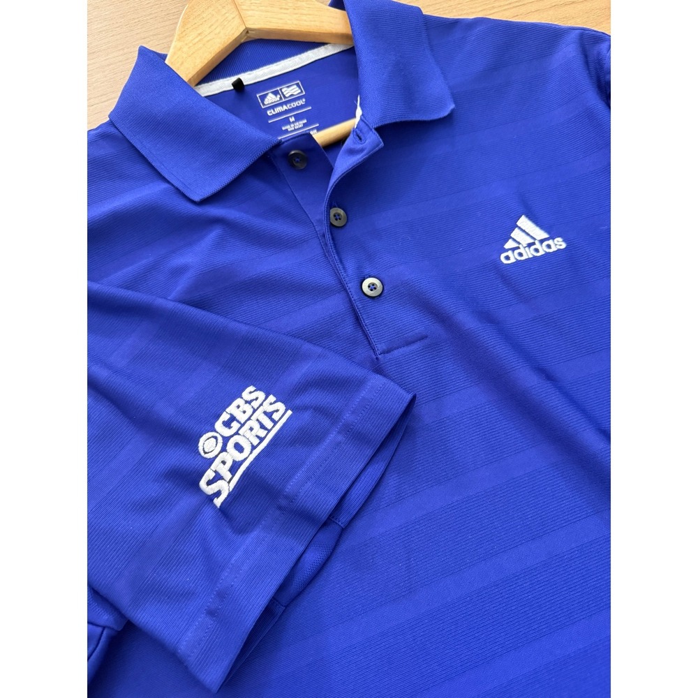 Adidas ClimaCool Mens Blue CBS Sports Polo Shirt Shadow Stripe Medium M